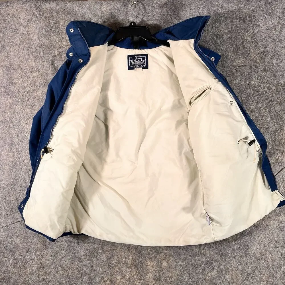 Vtg Woolrich‎ Mens Parka Jacket LARGE Blue Long / Lined USA Made/ Small Flaw